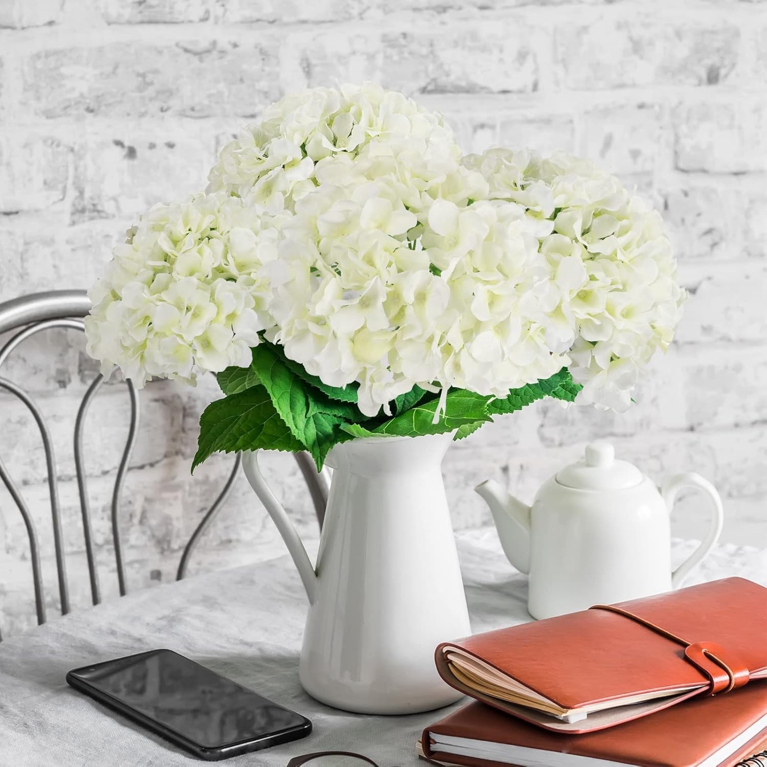JPSOR 30pcs Artificial Hydrangea Silk Flower Heads with Stems, Fake (WHITE) NEW