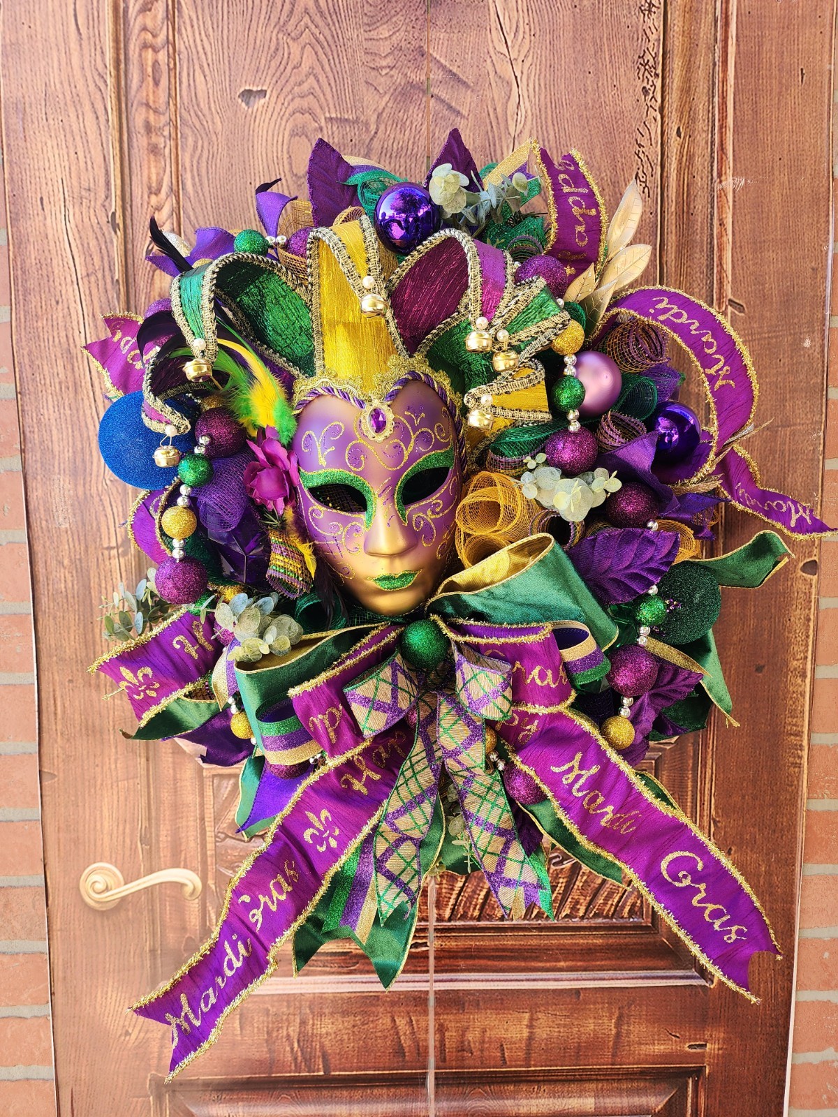 Mardi Gras Wreath, Front Door Wreath, Mardi Gras Mask Wreath, Handmade Wreath