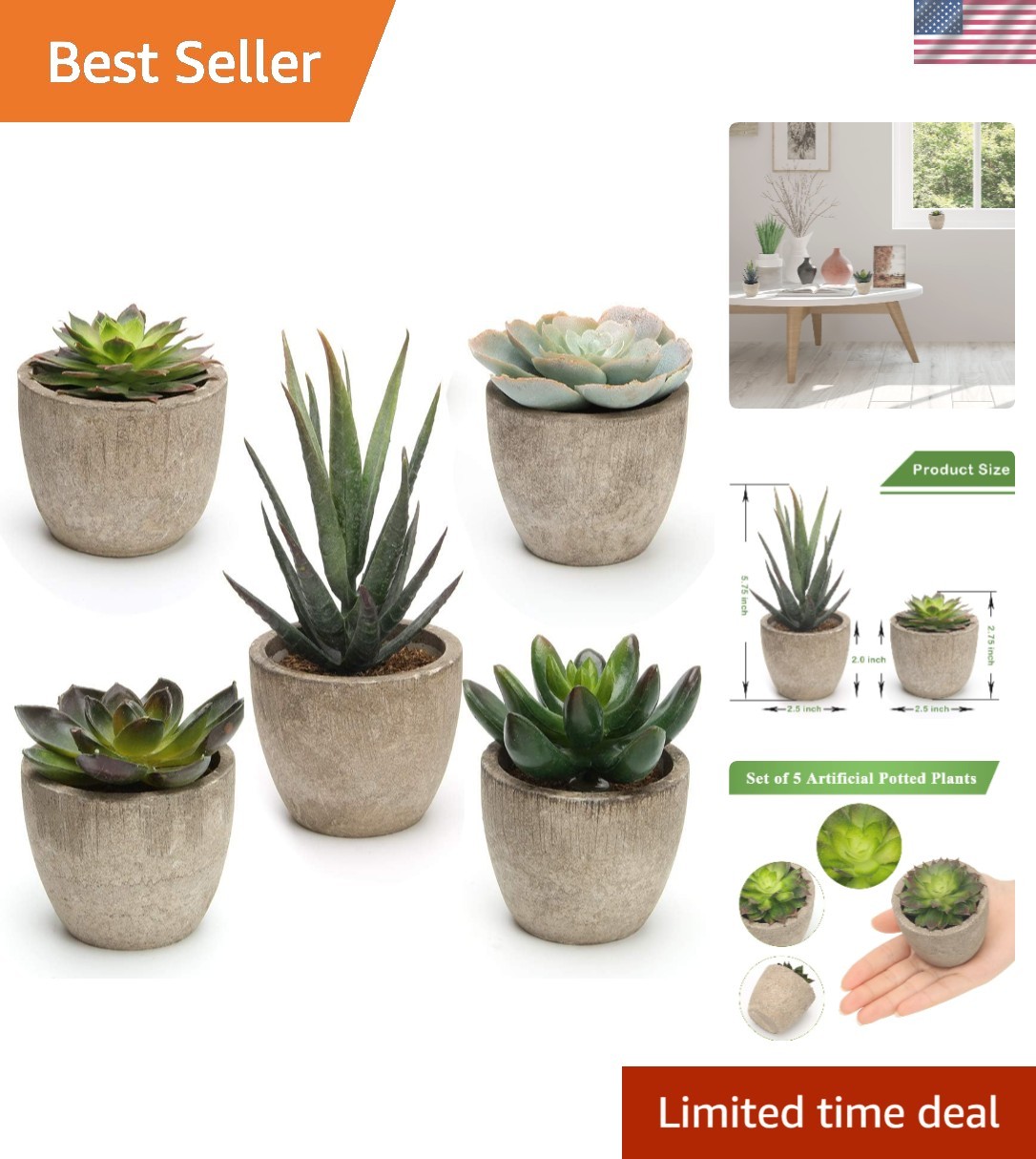 Eco-Friendly Artificial Succulents – Perfect Gift Set of 5 for Any Occasion