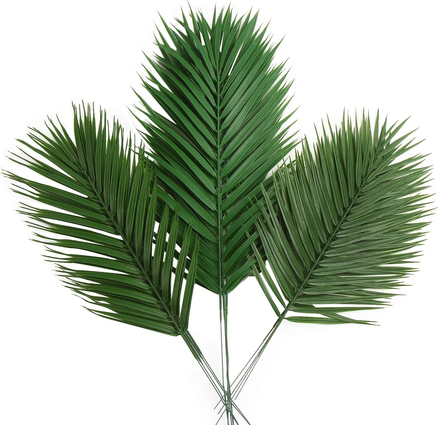 “12 PCS Artificial Palm Leaves, Assorted Sizes Faux Large Palm Fronds Fake Tropi