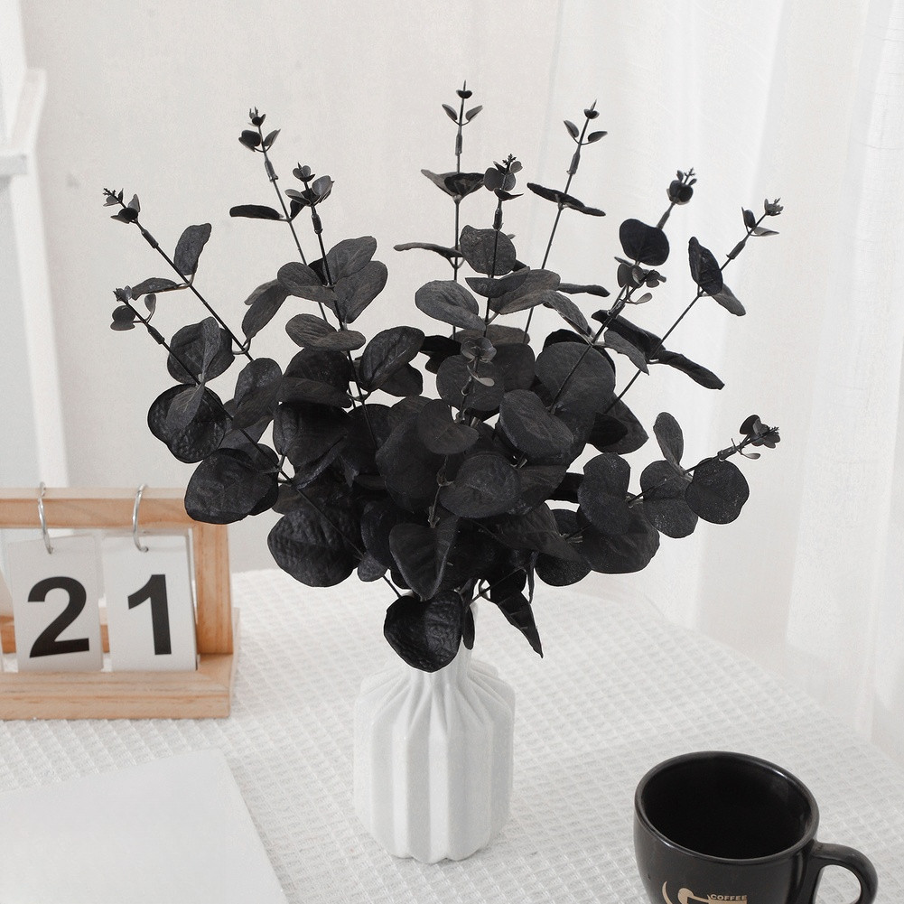 Realistic Black Plastic Eucalyptus Foliage Stems 13.78in for Festive Home Decor