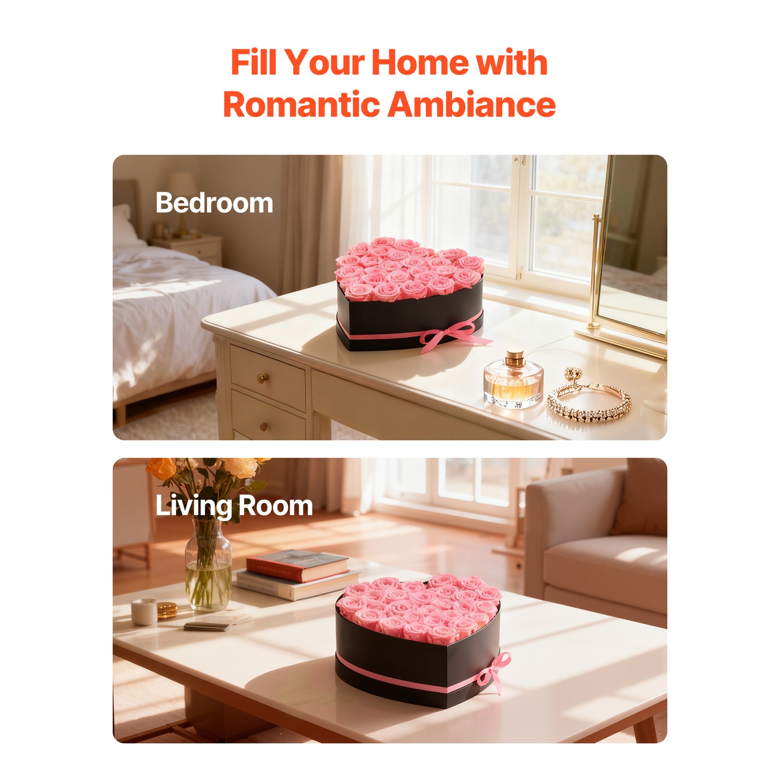 Uimoso 27 Preserved Roses in Heart-Shaped Box – Eternal Pink Flower Bouquet