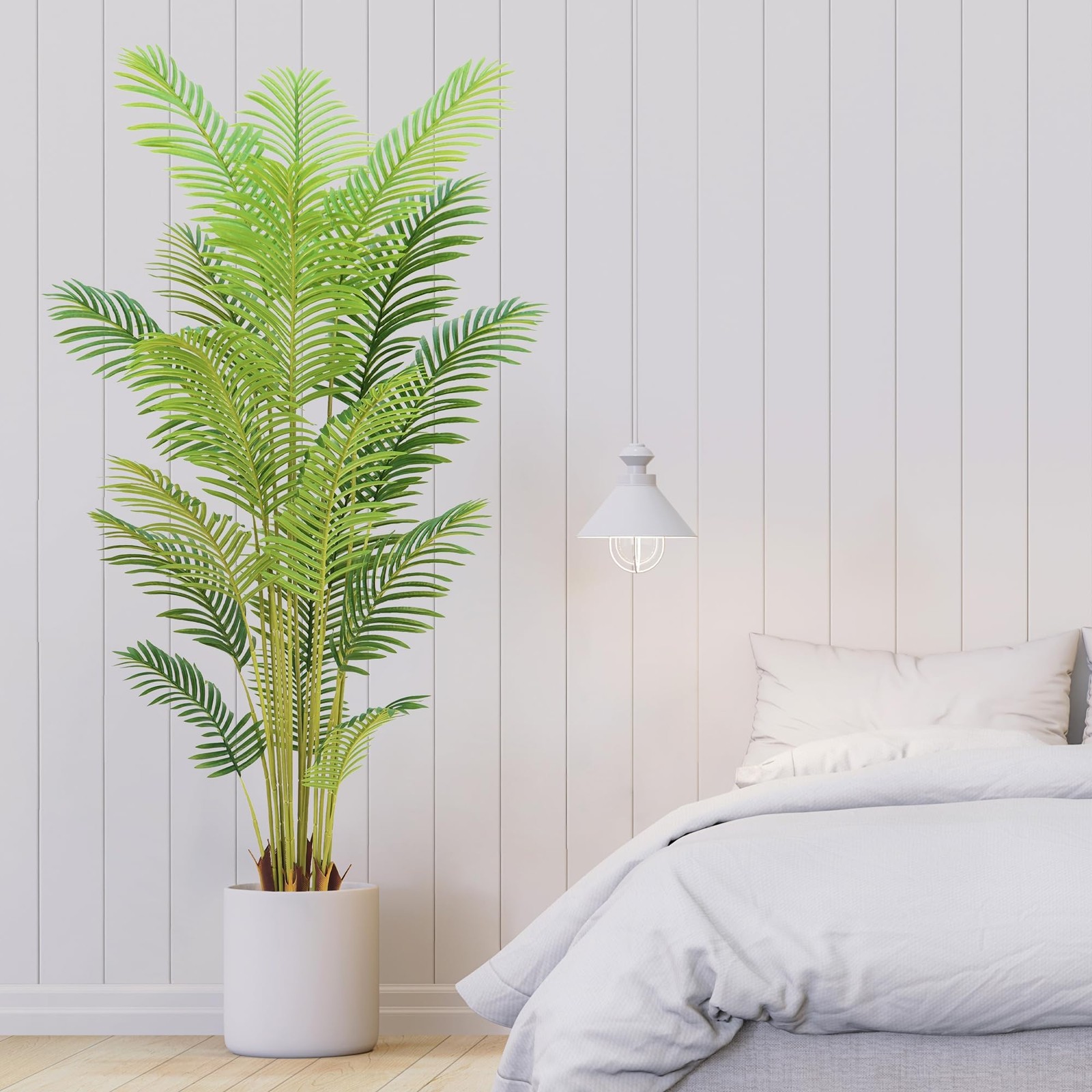 7FT Artificial Palm Tree Indoor with White Pot, Realistic Leaves, 18 Trunks A…