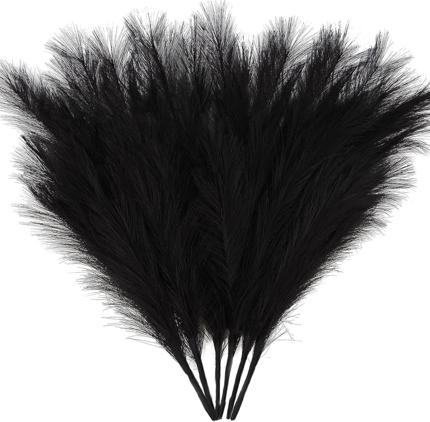 6-Pcs 17″ Black Pampas Grass Faux Pompas Fluffy Artificial Fake Flower Gothic De