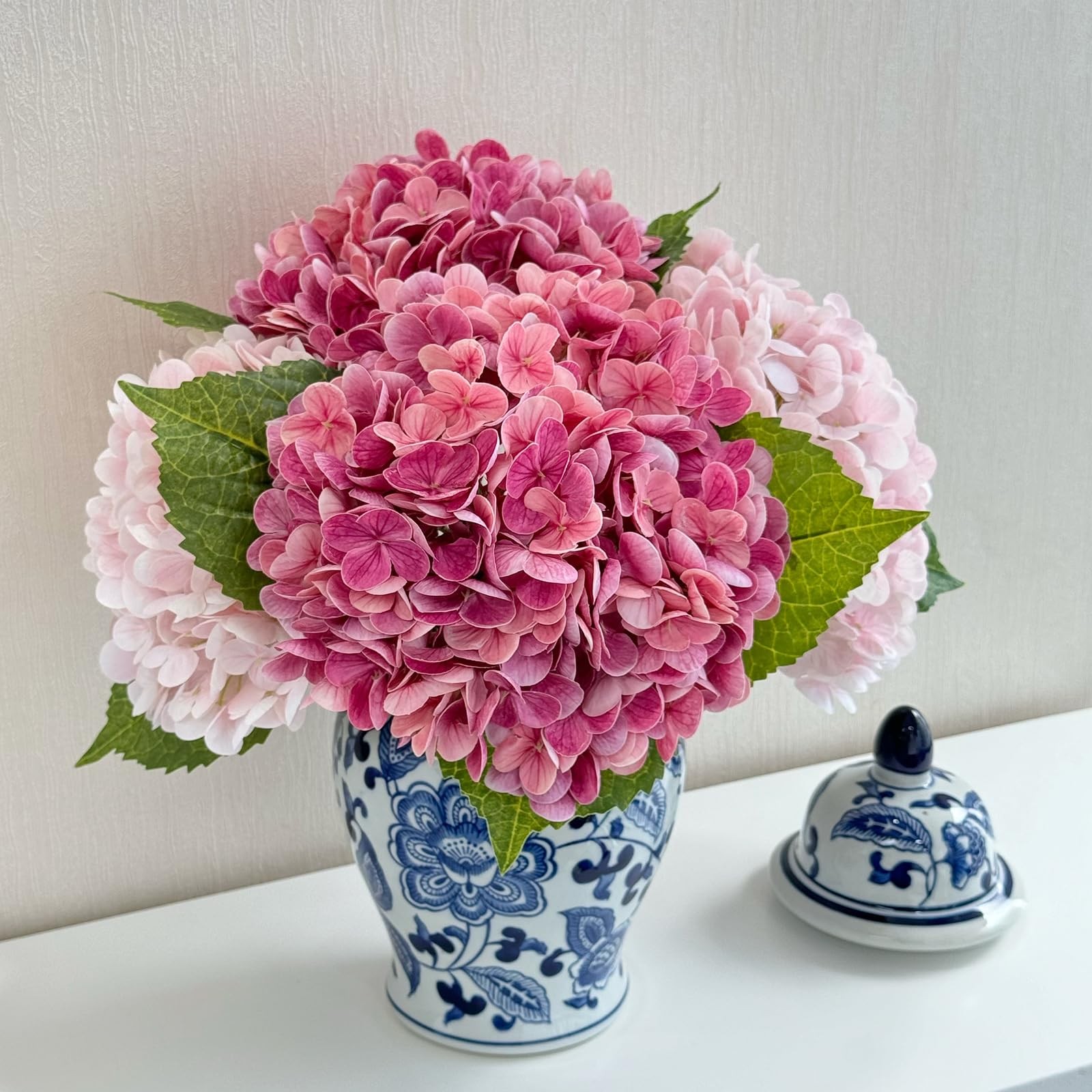 Real Touch Magenta Pink Hydrangeas Artificial Faux Latex Flower Decor 21″ 4PC