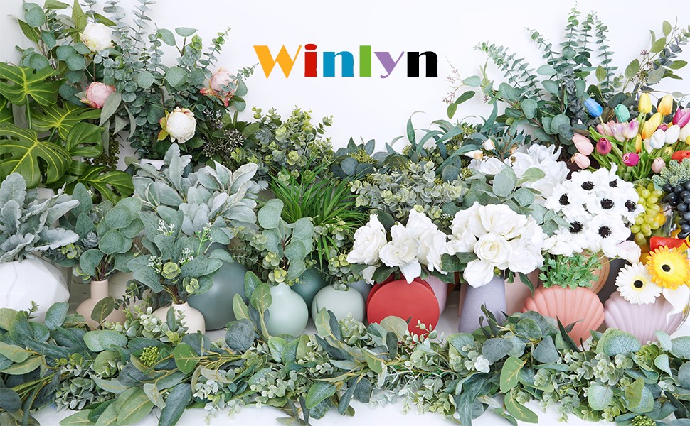 Mixed Eucalyptus Leaves Stems Bulk Artificial Eucalyptus Leaves Sprays Faux Oval