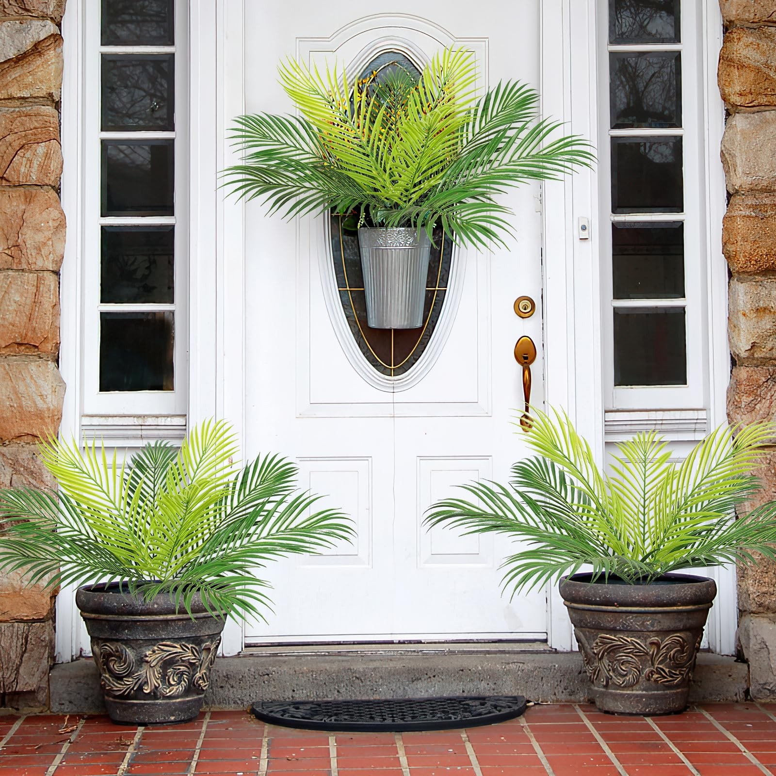 2 PCS Artificial Tropical Palm Leaves Plastic Shrubs Fern Leaves Fake Palm Plant