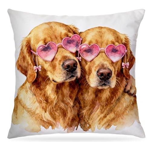 Golden Retriever Valentines Pillow Covers 18×18, Golden Retriever Gifts for