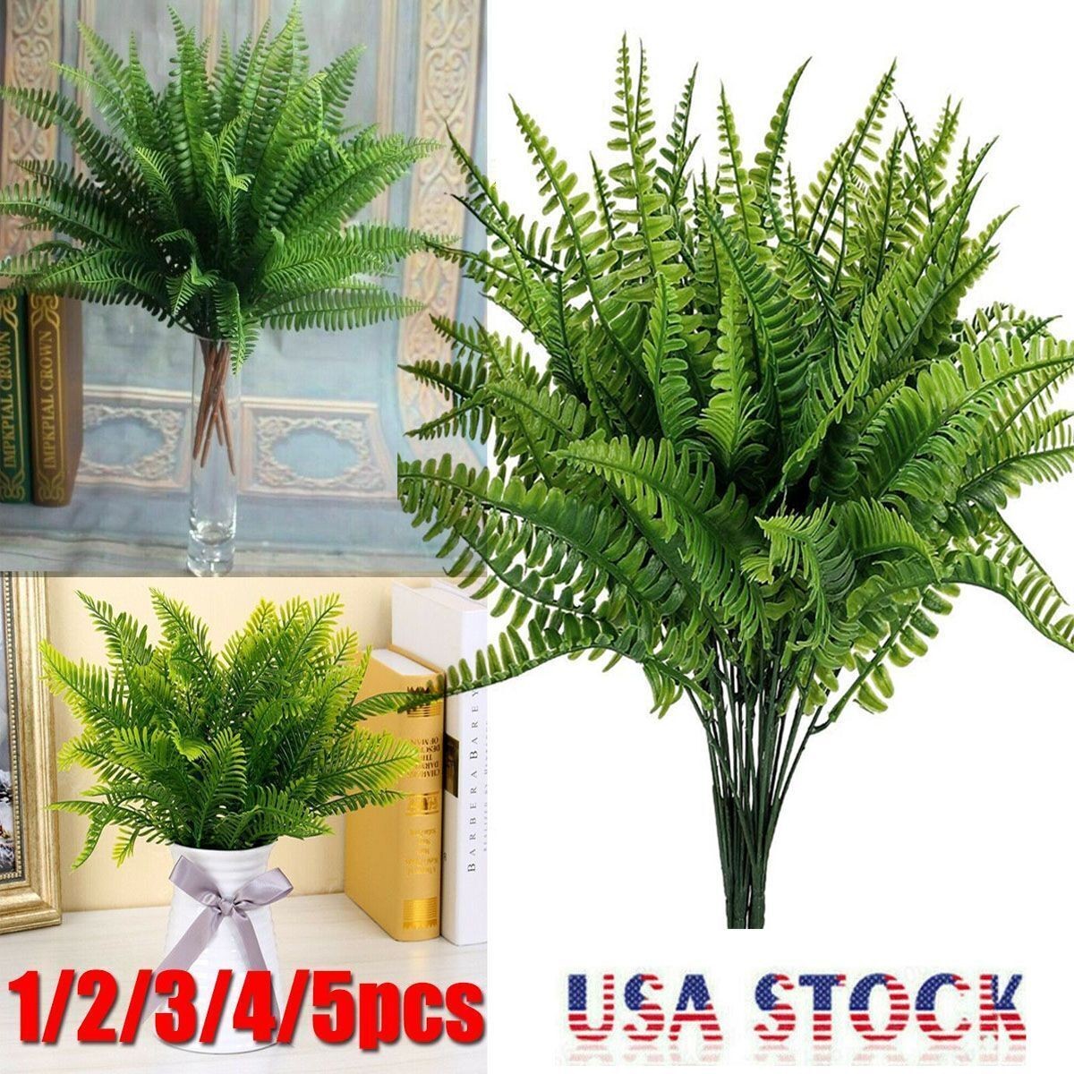 1/3/5X Plastic Lifelike Artificial Fern Foliage Bush Plants Indoor Outdoor Decor