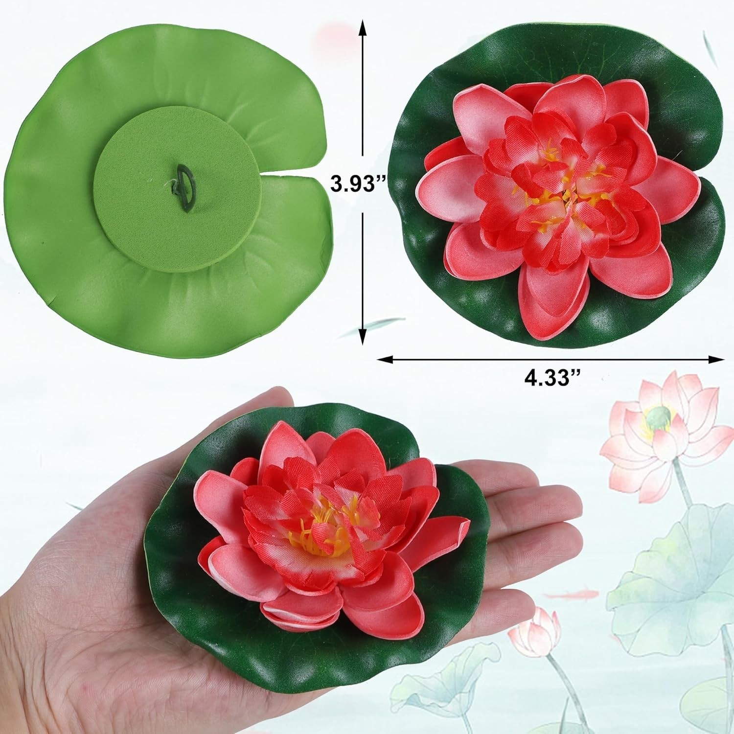 12Pcs Colorful Floating Foam Lotus Flowers & Lily Pads for Garden Decor