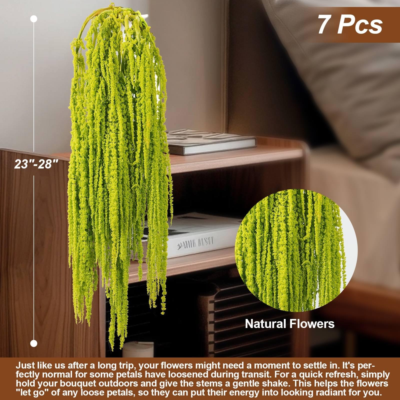 7Pcs Dried Amaranthus Hanging Flowers, 23″ Neon Lime Green Preserved Wisteria…