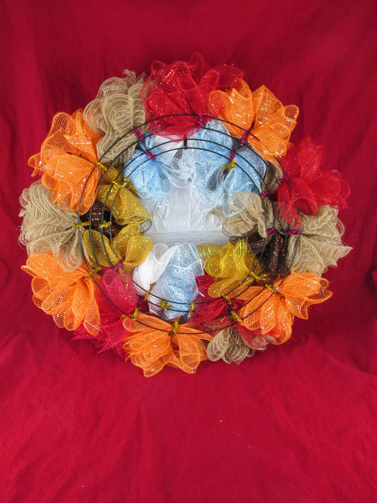 Fall Pumpkin Patch Deco Mesh Ribbon Wreath