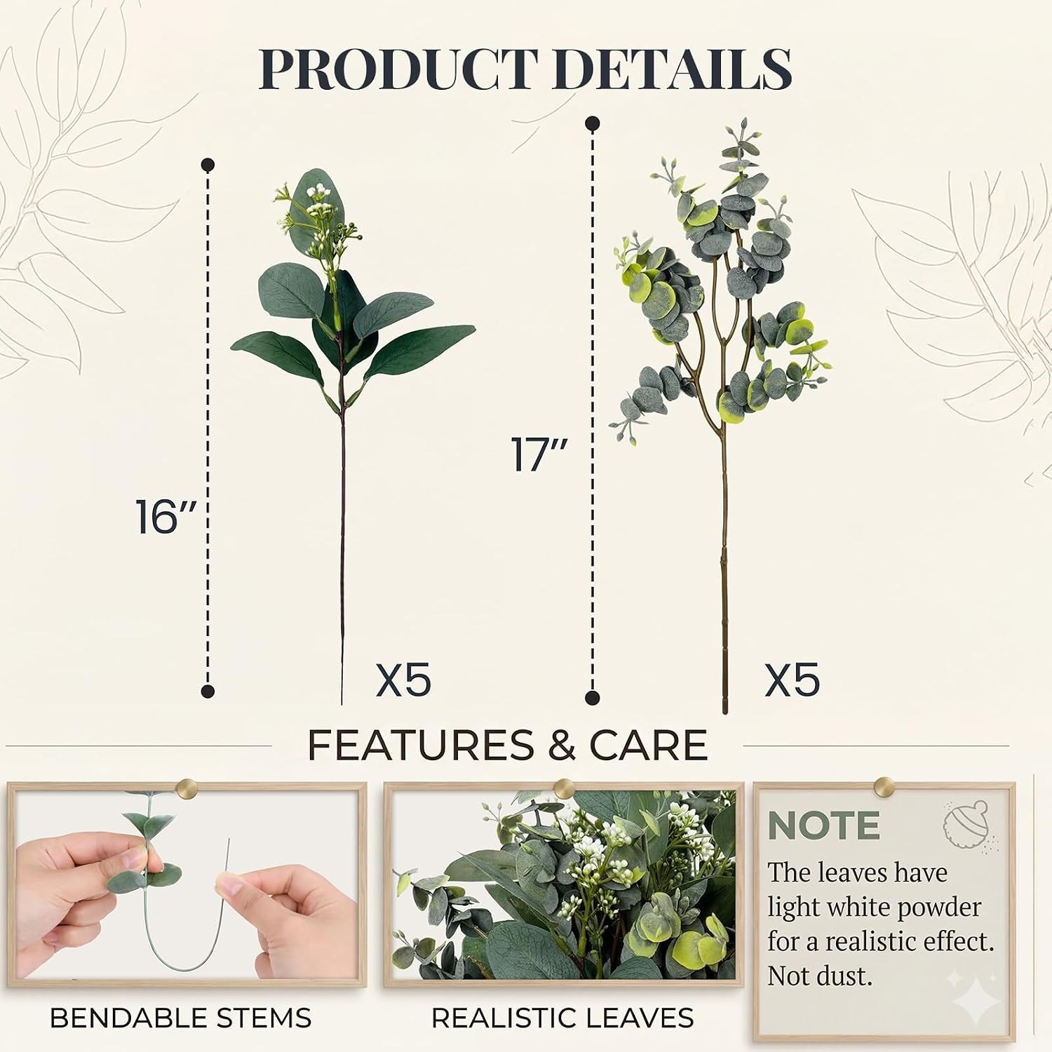 10 Pcs Mixed Eucalyptus Leaves Stems Bulk Artificial Eucalyptus Leaves Sprays…
