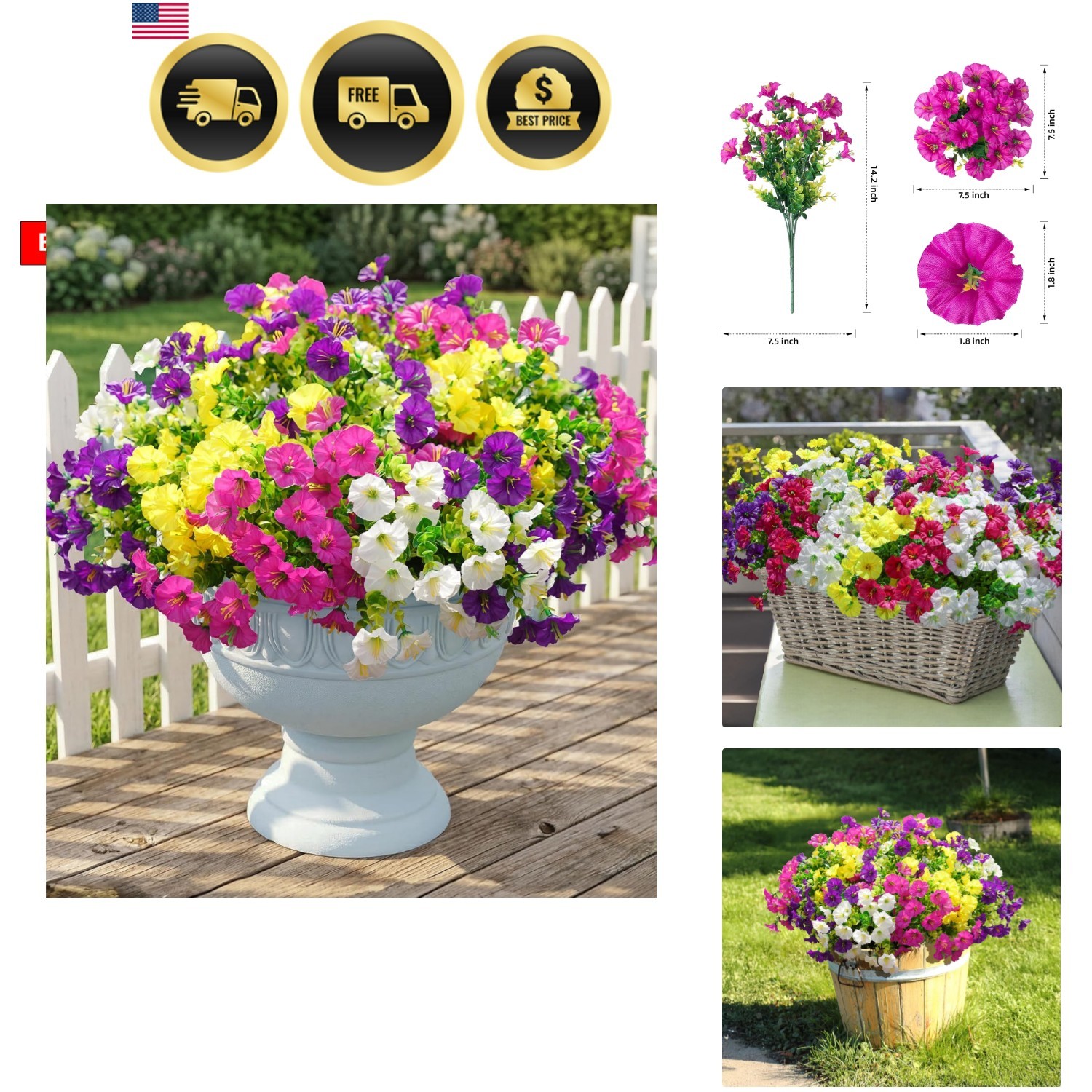 Artificial Flowers Fake Plants for Outdoors Decoration, 12 Bundles Silk Morni…