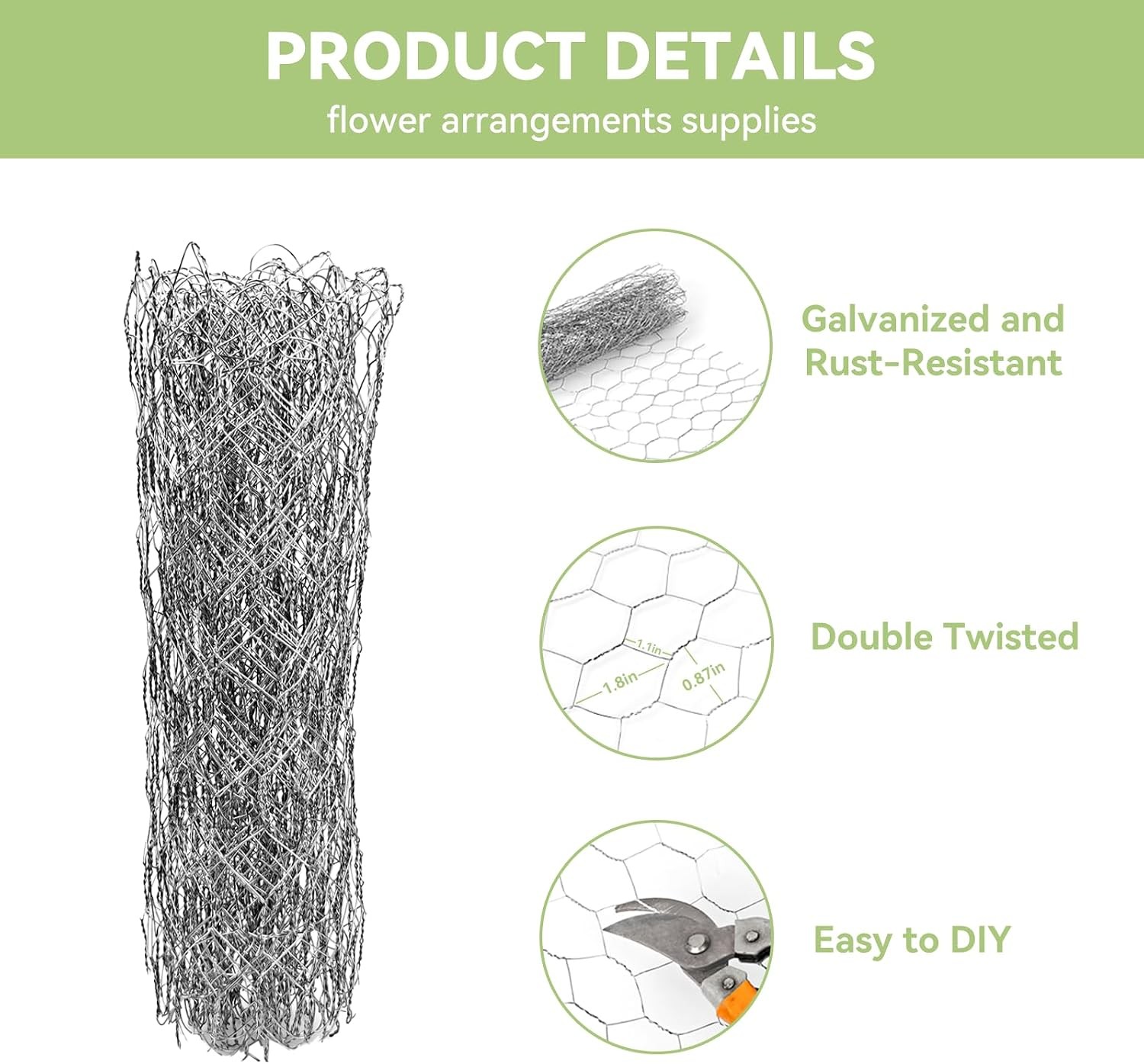 Floral Chicken Wire Flower Arrangement 39 X 39 Inch Galvanized Chicken Wire Roll