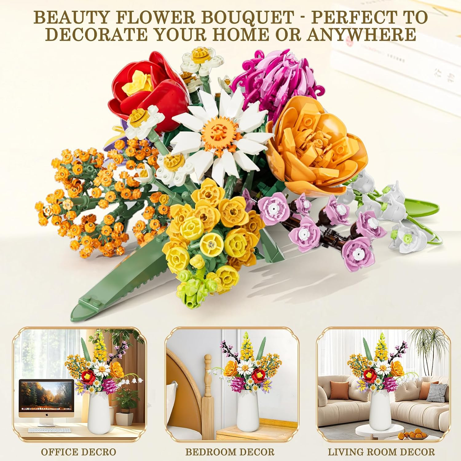 Flowers Bouquet Building Set, 1070PCS Wildflower Botanical Collection, Artificia