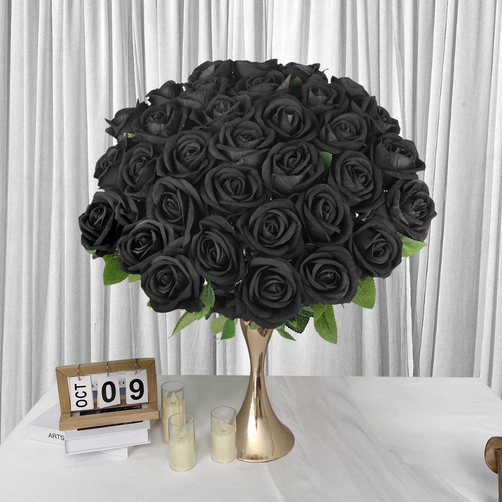 Black Artificial Flowers Fake Roses Bulk – 36 Pcs Velvet Silk Flowers Rose Bo…