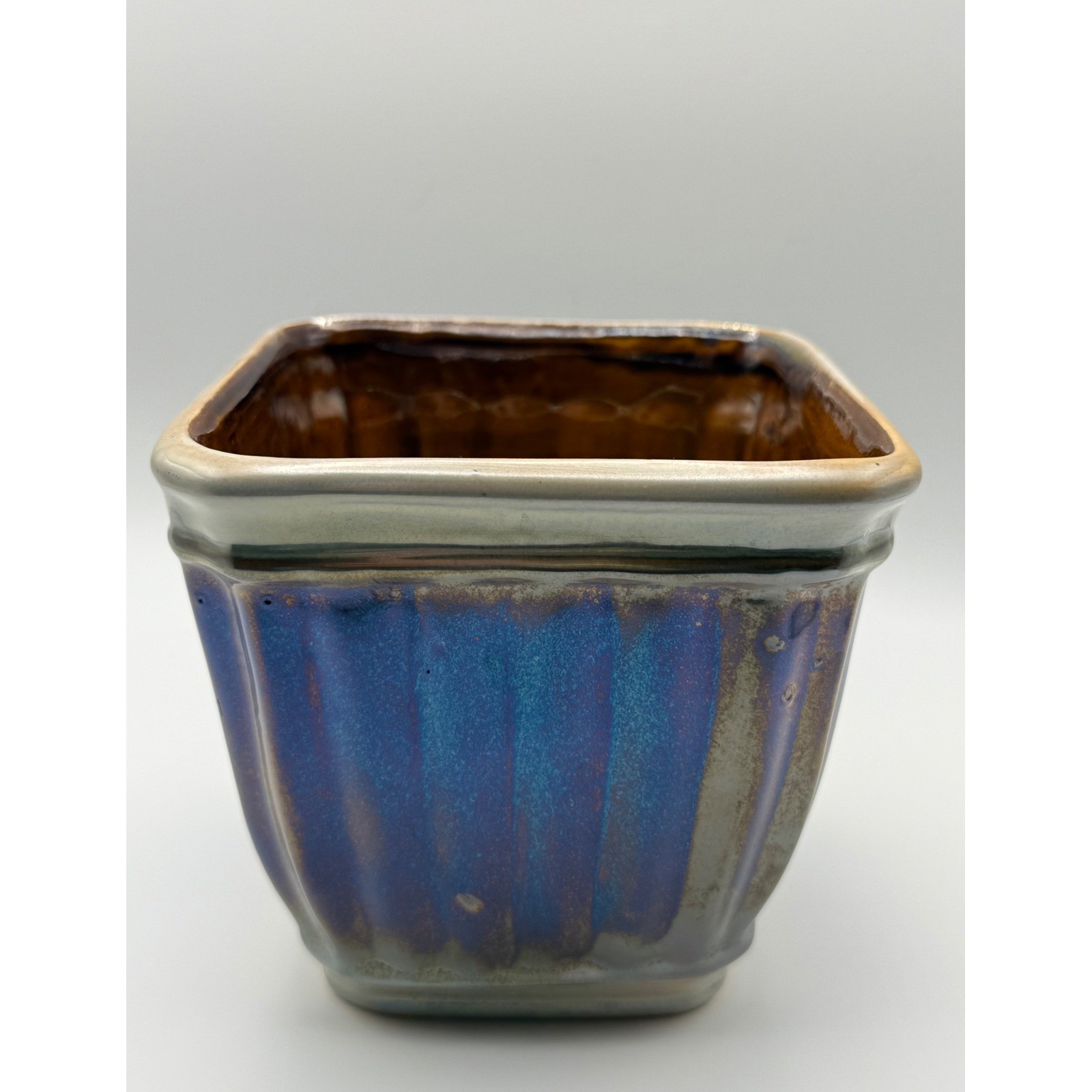Vintage Iridescent Ribbed Ceramic Planter French Country Farmhouse Decor