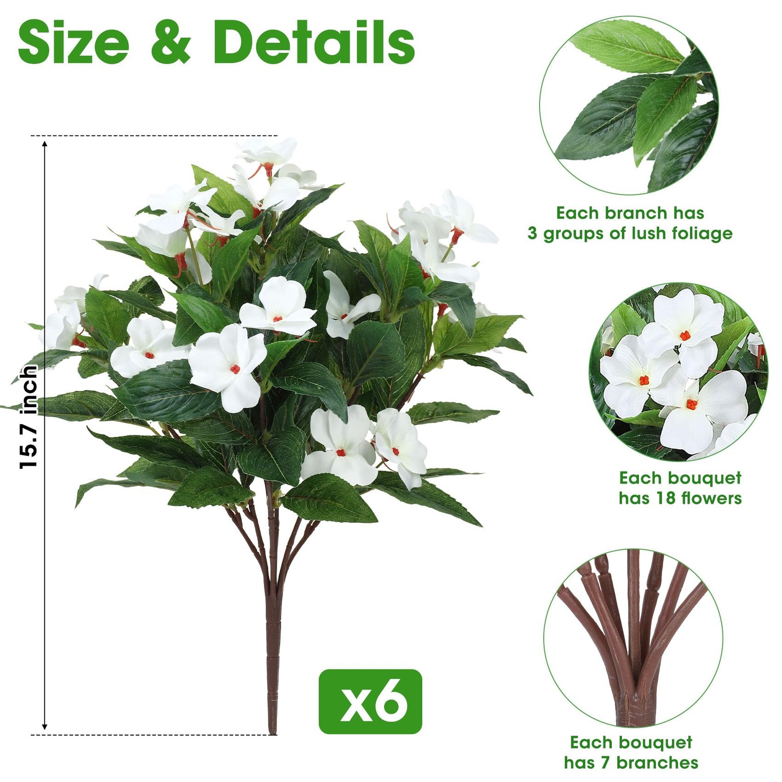 6 Bundles Artificial Impatiens Flowers for Outdoors Decoration, Silk Flowers …