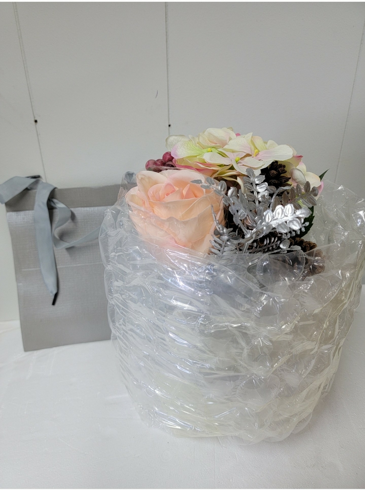 Real Touch Rose & Hydrangeas in Textured Pot w/ Gift Bag by Peony, Pink