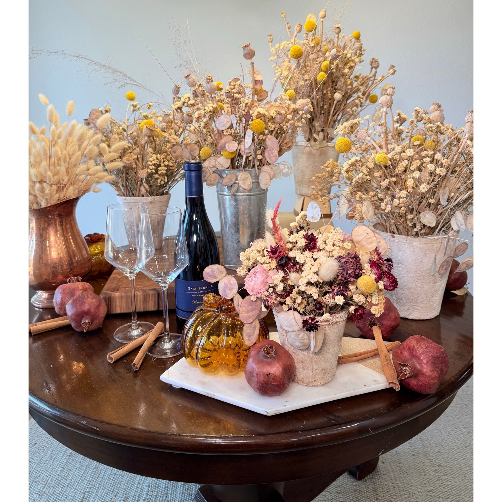 Dried Seed Pod Bouquet 16” Yellow Billy Buttons Boho Wedding Centerpiece Natural