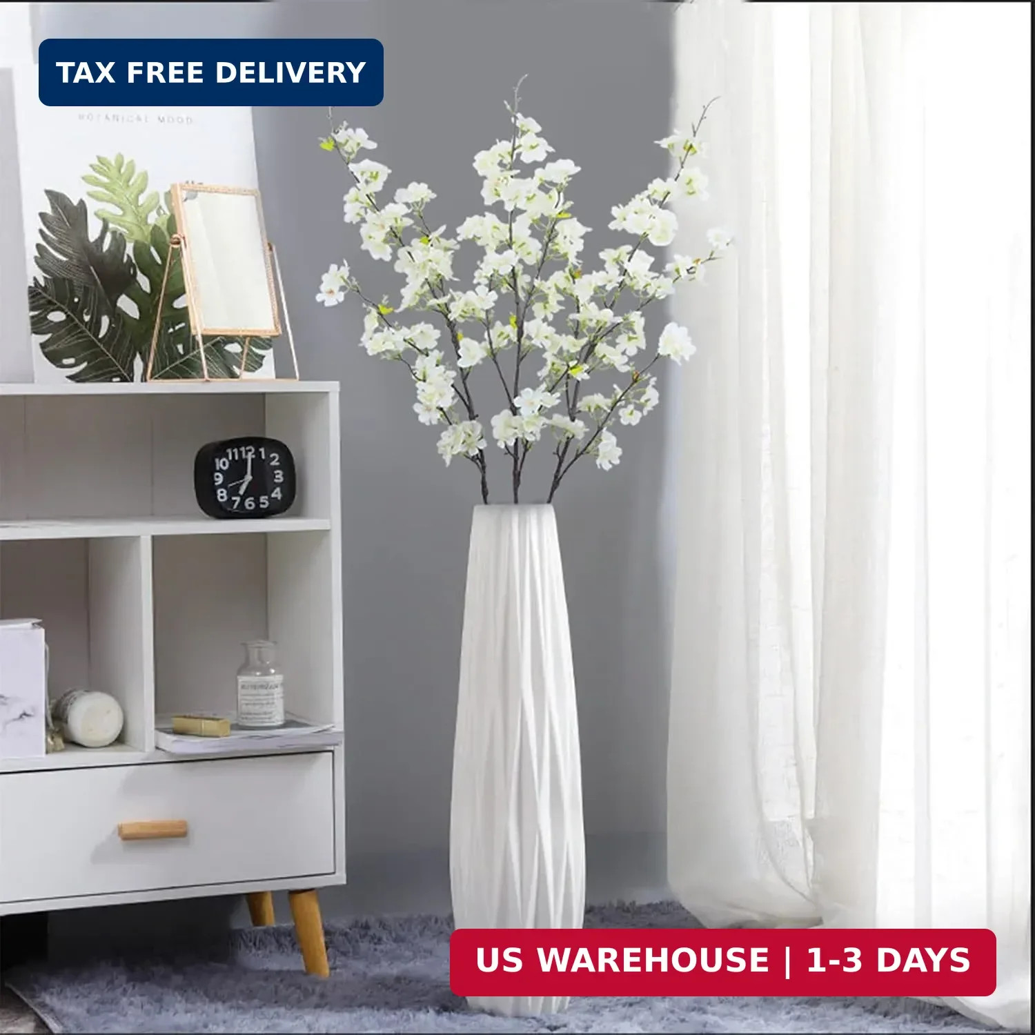 CISDUEO 3Pcs Artificial Cherry Blossom Flower White Silk Peach Flowers Bulk Plum