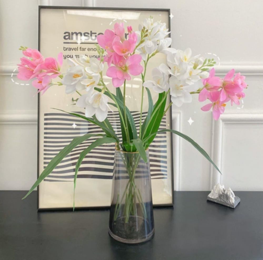 4pcs Freesias Flowers Artificial with Long Stem,24″Real Touch Dendrobium Plan…