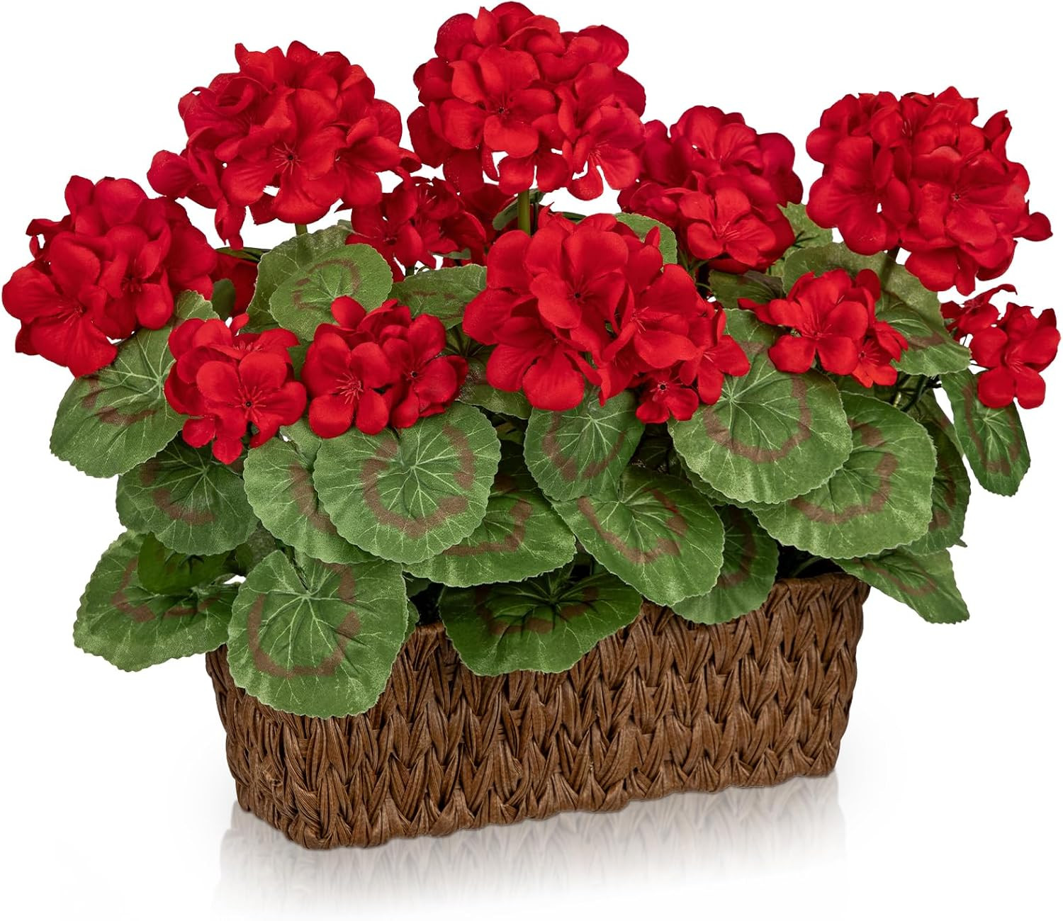 Briful Artificial Geraniums Flowers in Woven Basket Planter, Real Faux Red Silk