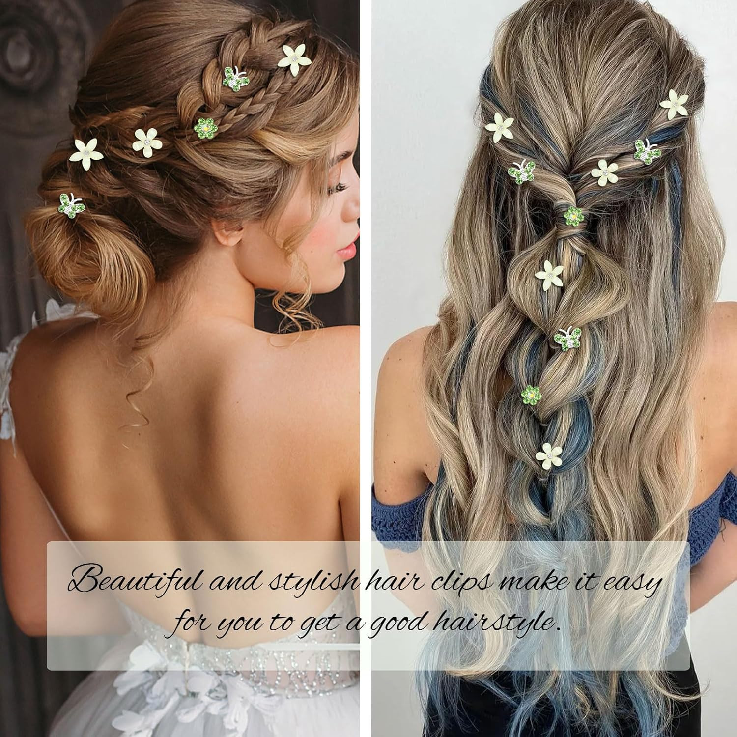 20 Pcs Mini Green Flower & Butterfly Rhinestone Hair Clips – Wedding & Bridal Ha