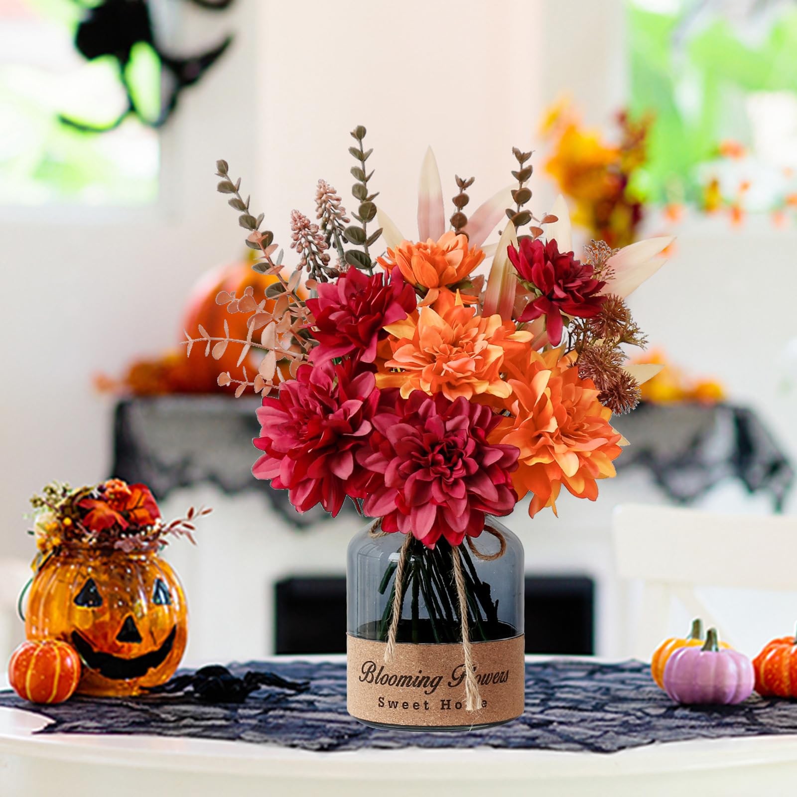 Fake Fall Flowers In Vase Faux Floral Arrangement Table Centerpieces Artificial