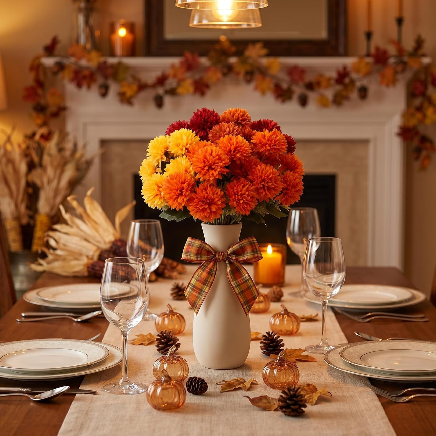 6 Bundles Faux Fall Flowers – Autumn Chrysanthemums for Home Decor