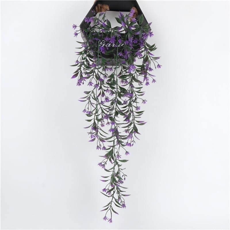 2 Pack Artificial Hanging Plants Fake Purple Flower Vines UV Resistant Faux T…