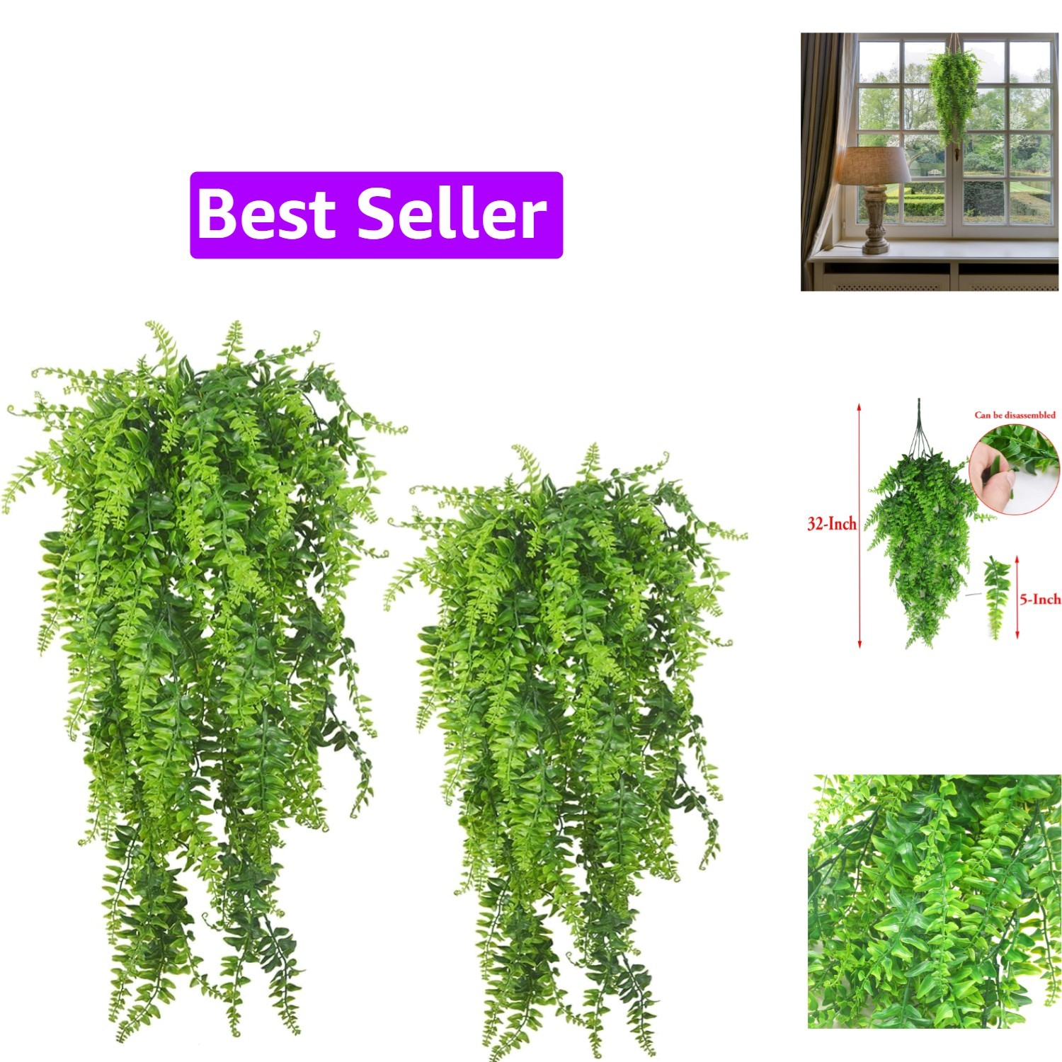 2pack Artificial Fake Hanging Ferns Plants Vine Fake Ivy Boston Fern Hanging …