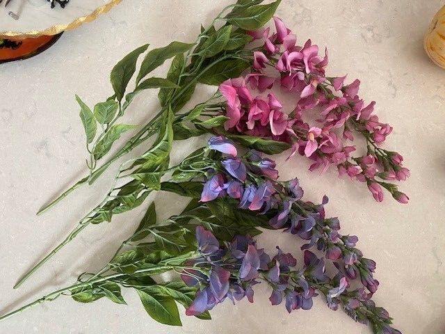 Set of 4 Artificial Pink and Purple Poly Silk Wisteria 21 inch Floral Stems