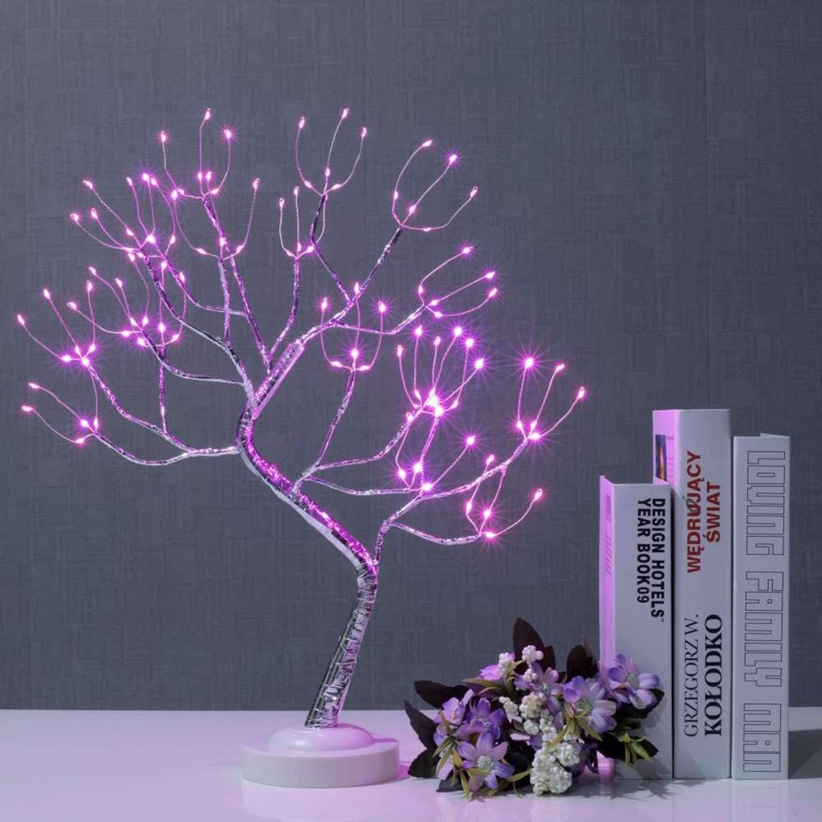 108 LED Bonsai Tree Light Fairy Lamp Pink Glow Silver Branch USB Decor