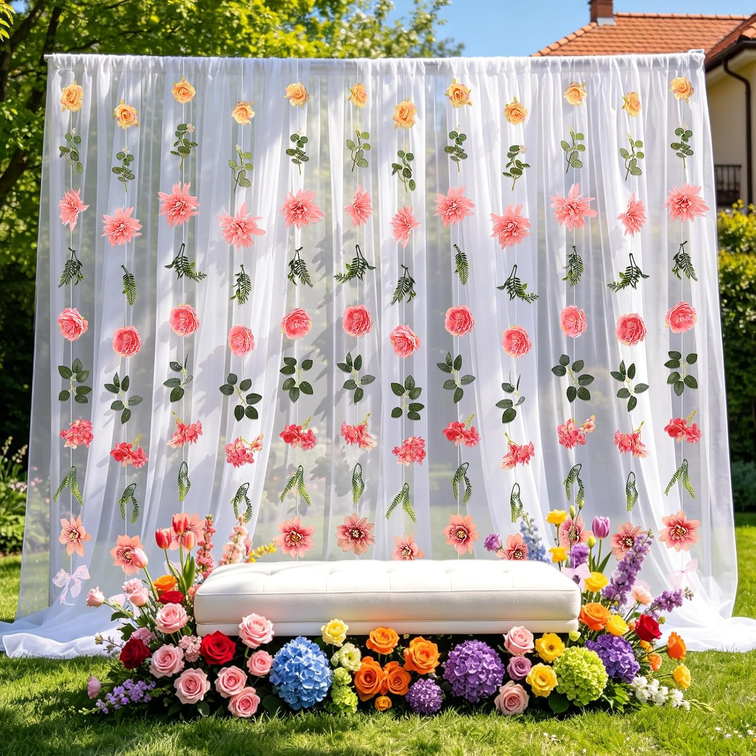 12Pcs 72Ft Wildflower Garland with Bow Hanging Flower Wall Backdrop | Silk Artif