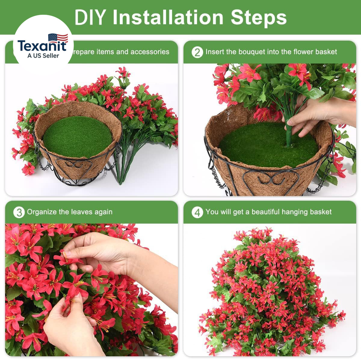 Artificial Fake Hanging Plants Flowers Basket for Spring Summer Outdoor outside