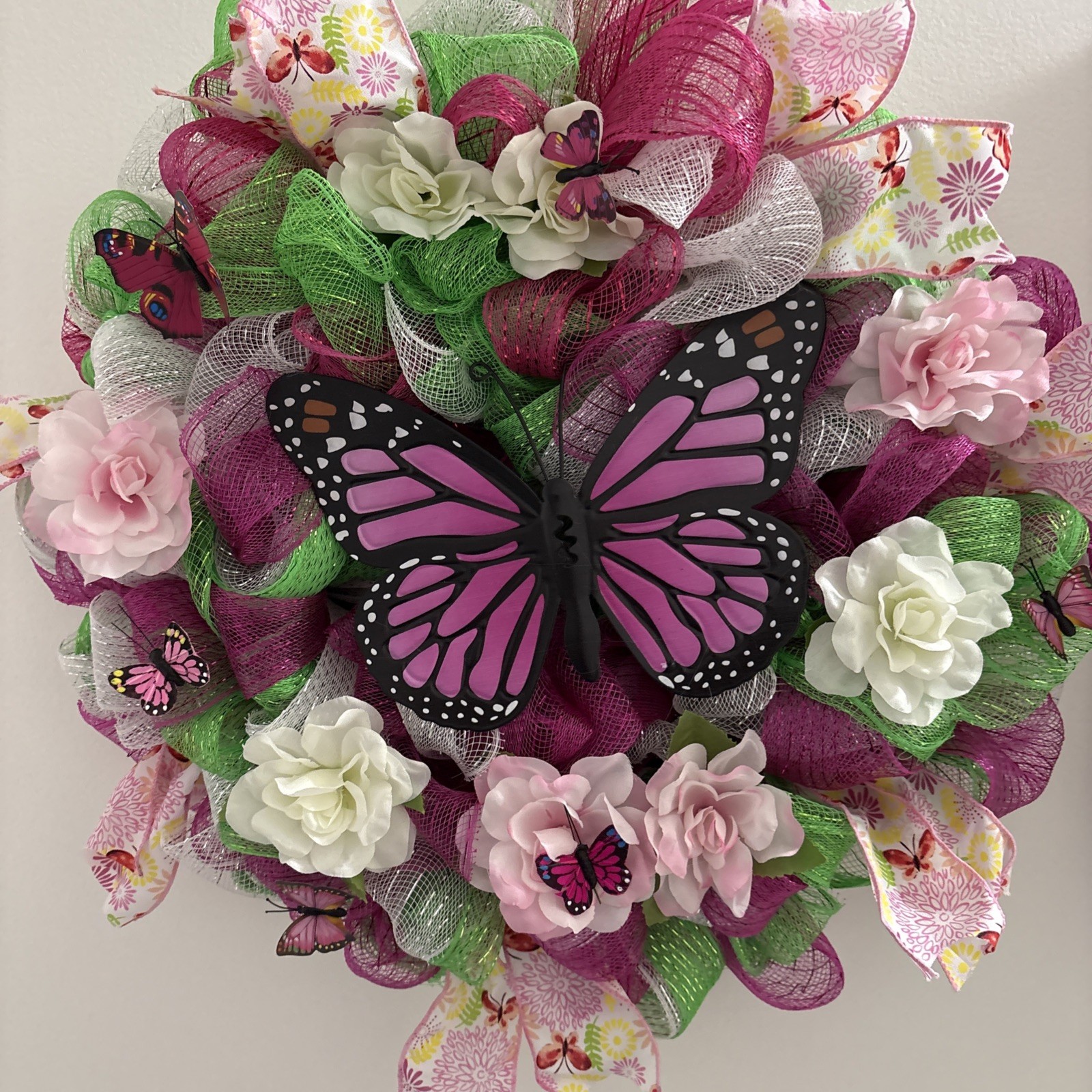 Pink Butterfly Door Wreath New Handmade 20”