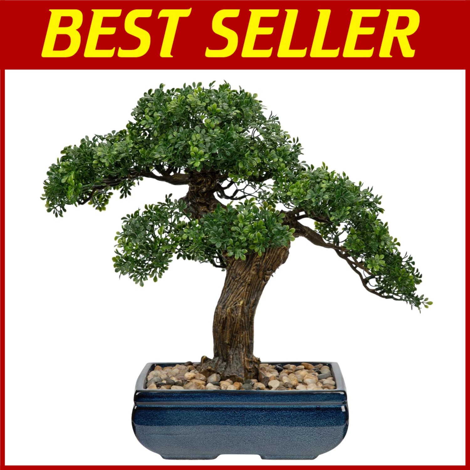 Mini Juniper Bonsai Tree with Blue Ceramic Pot**-/`