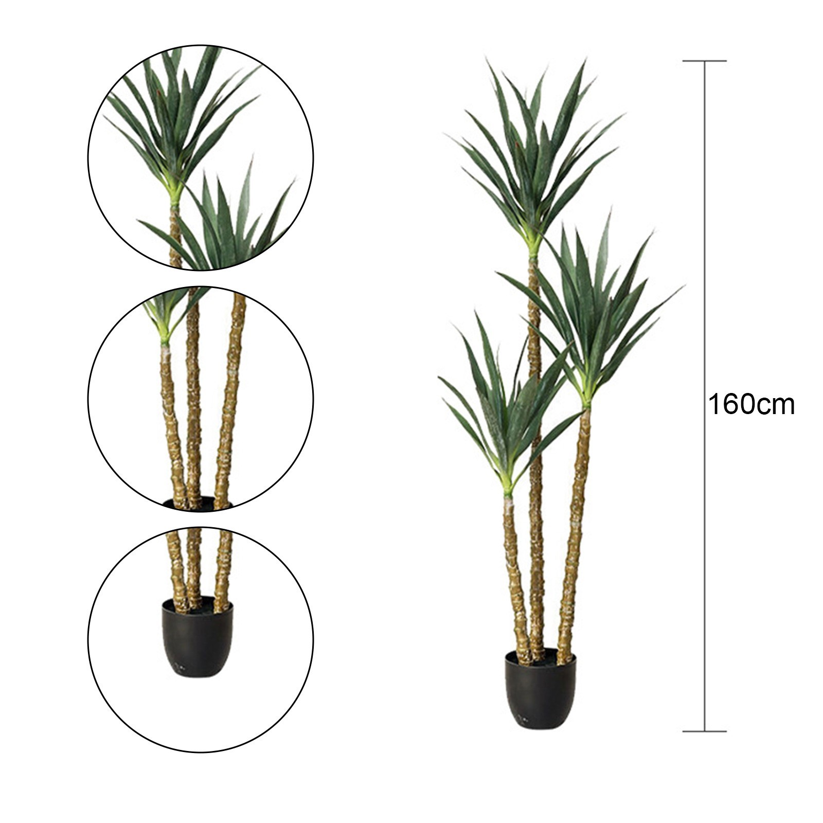 Artificial Tree 5.25ft Tall Faux Agave Plant In Pot With 3 Trunks For Home Decor