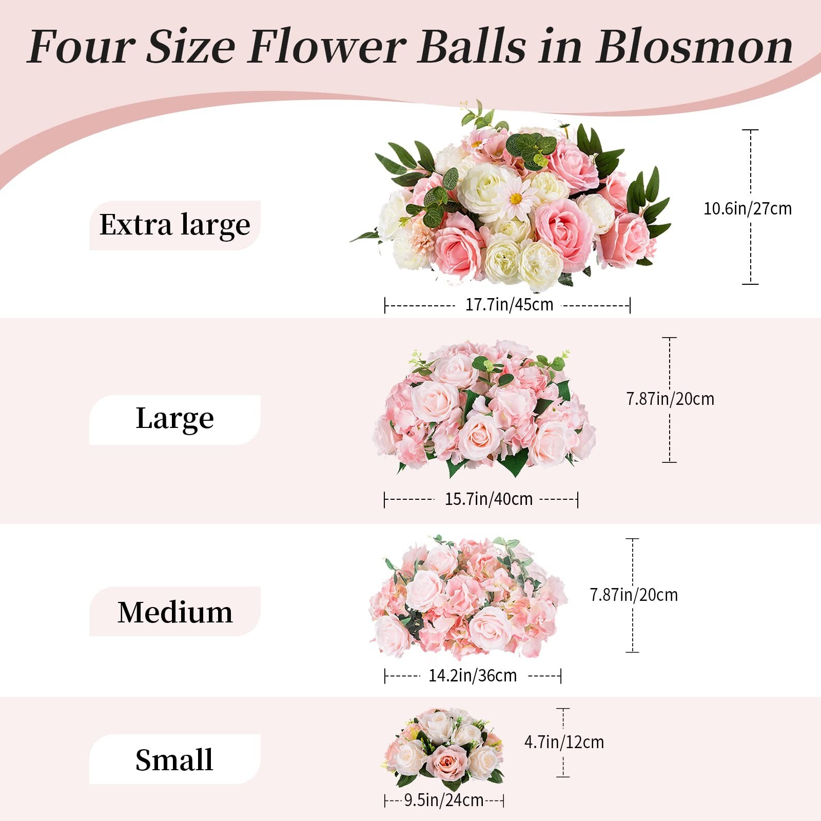 BLOSMON Flower Balls Wedding Rose Centerpieces 6 Pcs Blush & Cream White Fake…