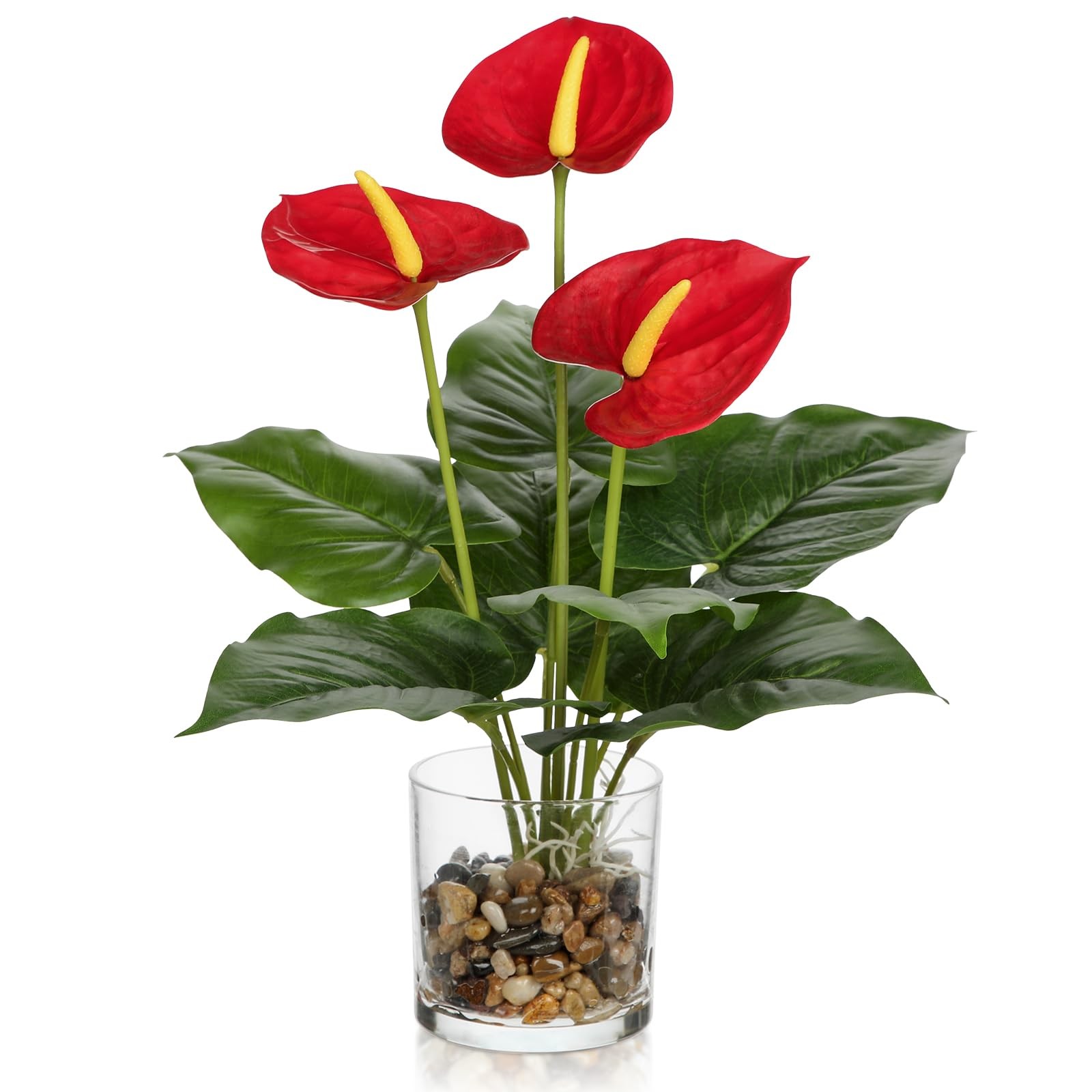 Fake Flowers in Vase 15.4″ Red Anthurium Artificial Flowers with Vase Tropica…