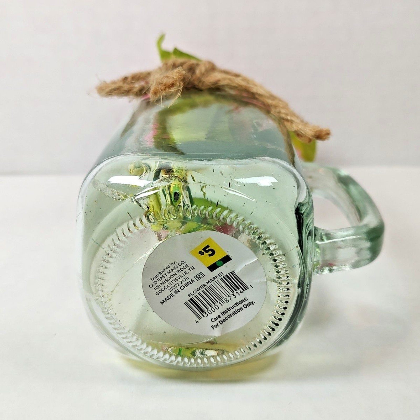 Artificial Flower Market Bouquet Arrangement Mason Jar Vase Glass w/ Handle New