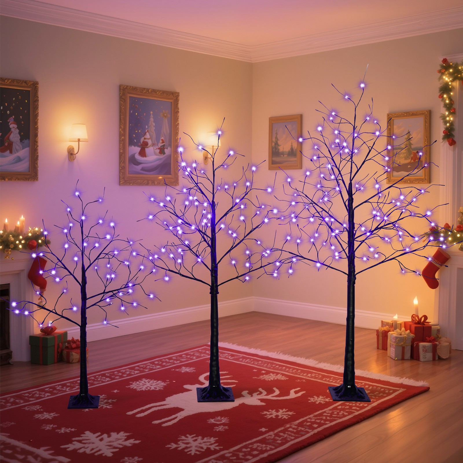 3 Pac Halloween Spooky Tree with Purple Lights, 4FT 5FT and 6FT, Lighted Tree