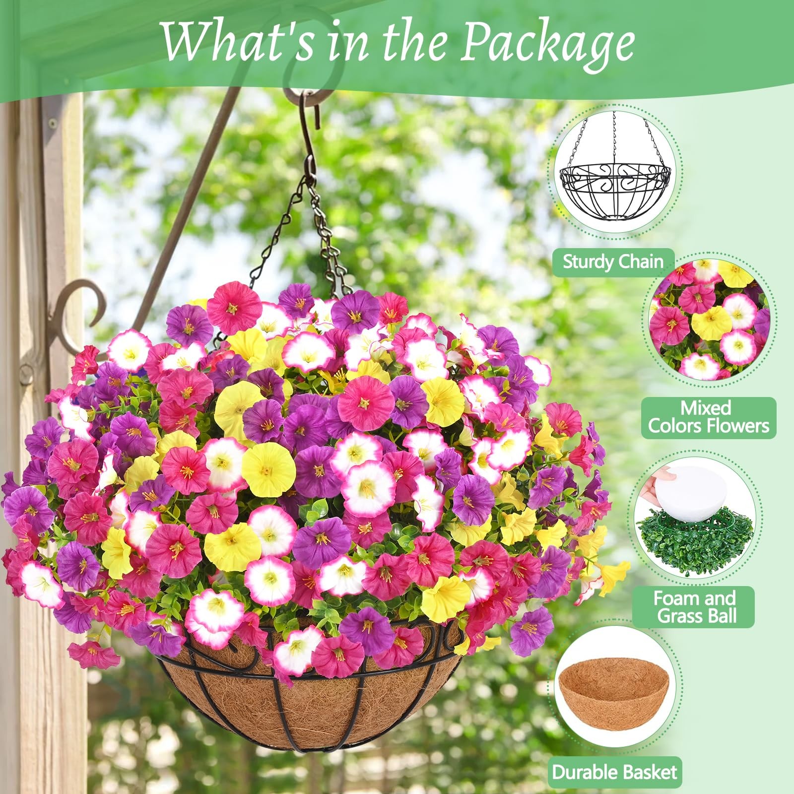 Elyum 2 Pack Artificial Hanging Flowers for Outdoors, Fake Flowers Artificial…