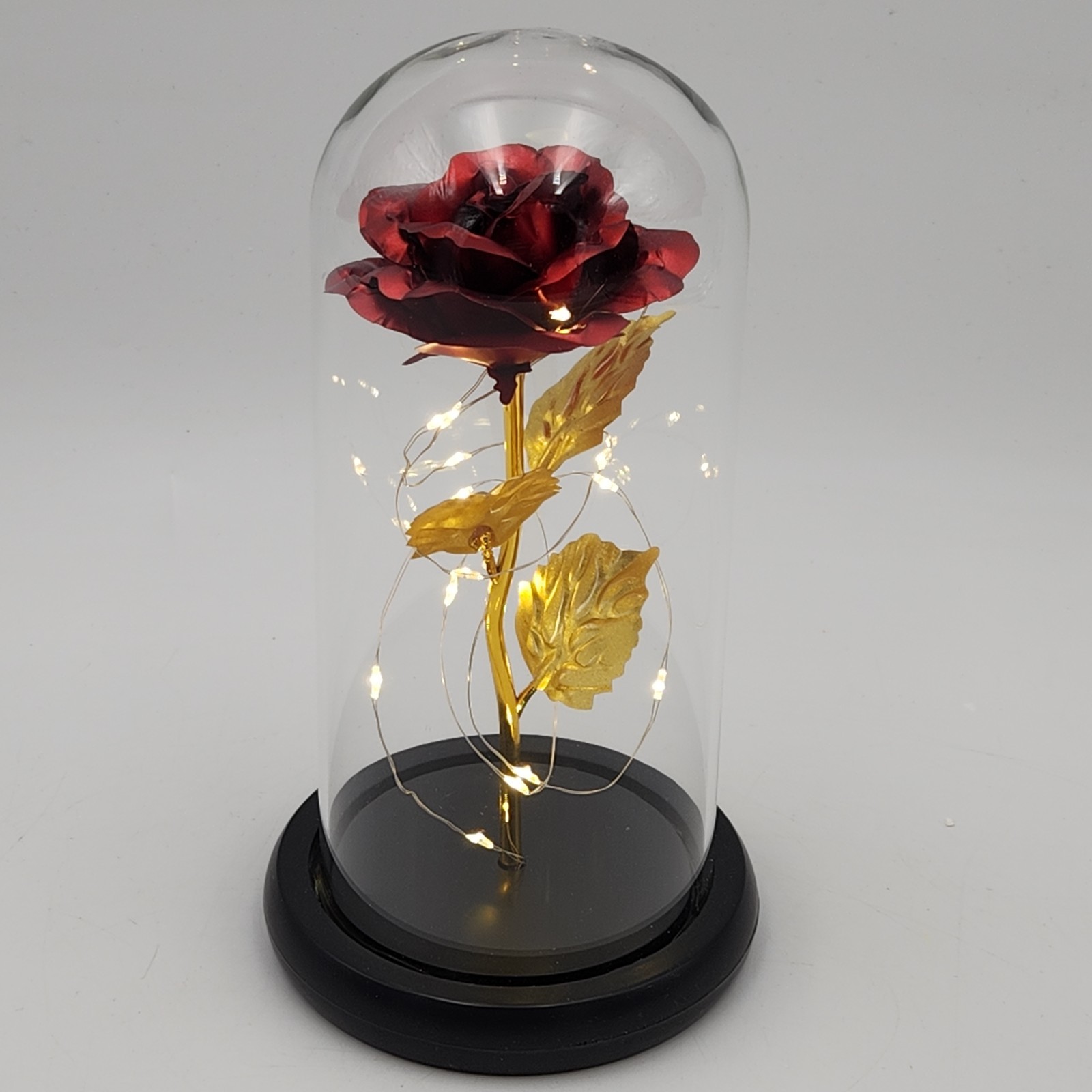 Rose In Glass Dome LED Night Light Flower Anniversaries Holidays