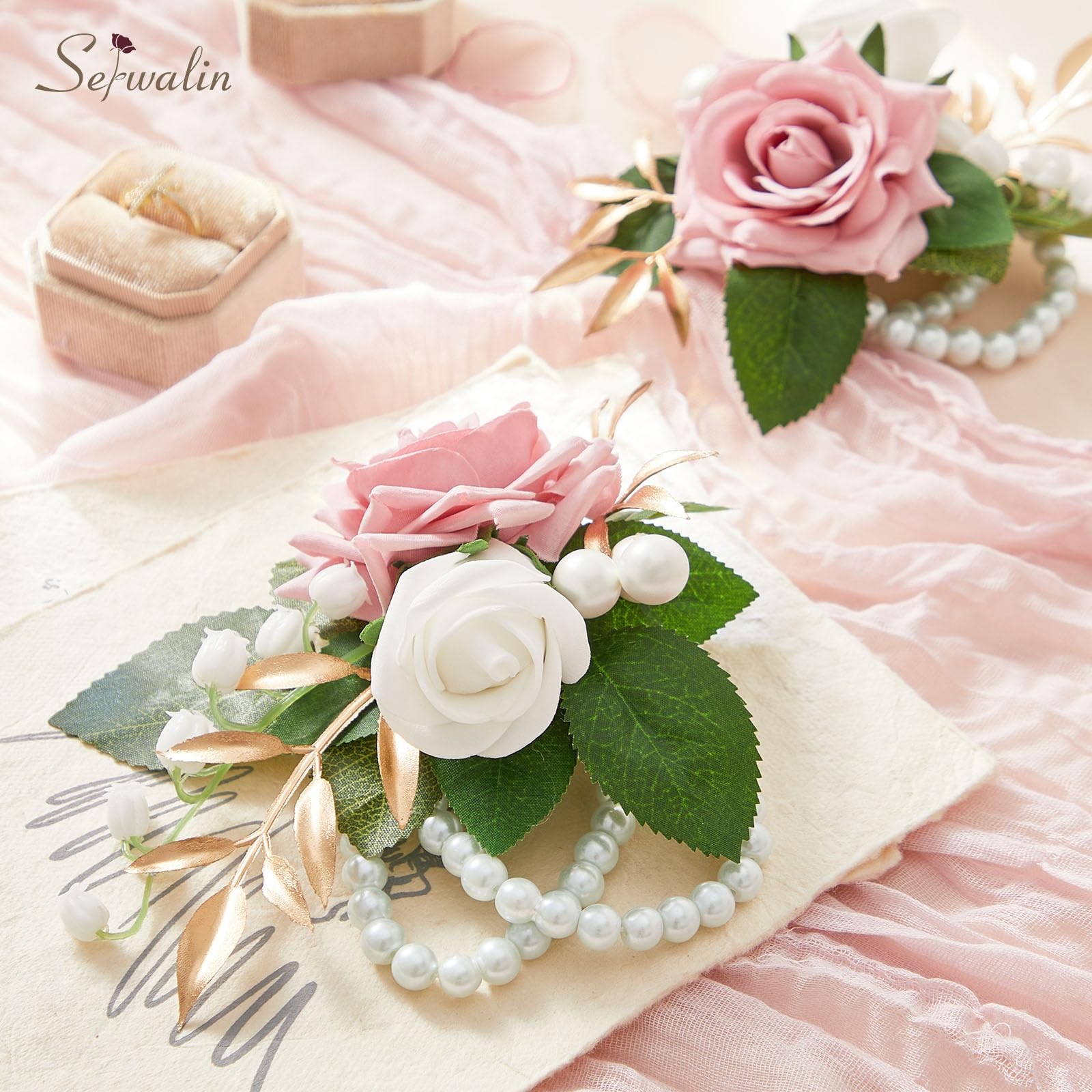 Pink Corsage and Boutonniere Set, Prom Corsage and Boutonniere Set of Wedding…