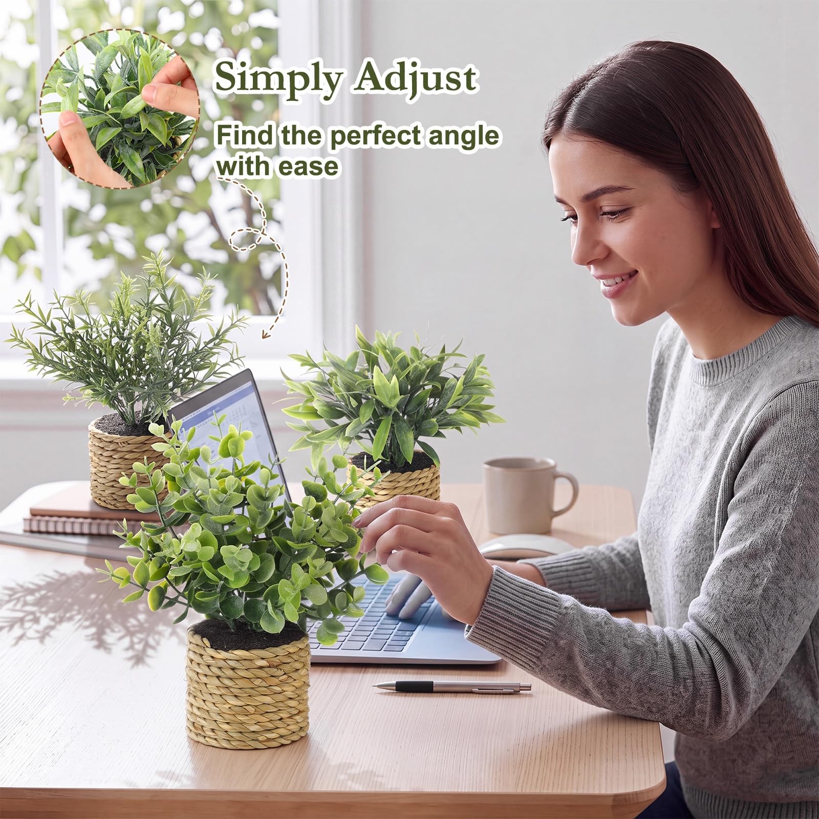 Eucalyptus 6 Pack Small Fake Plants Artificial Plastic Plants in Pots Woven P…