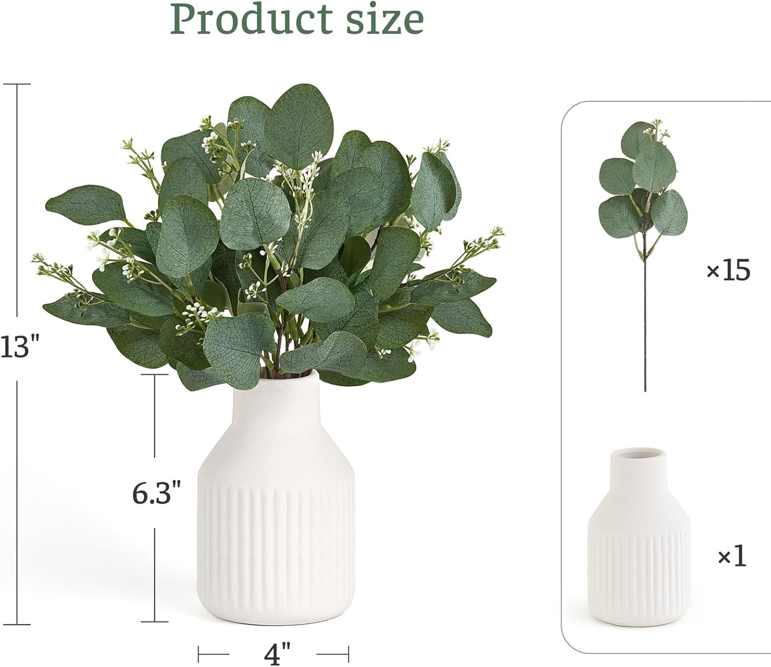 Fake Eucalyptus Plants in White Vase for Bathroom Coffee Table Decor | Ceramic,