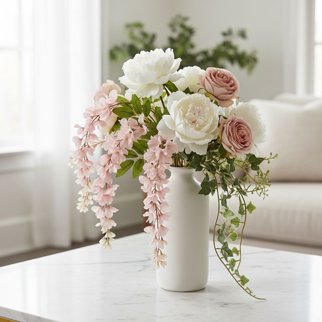 Blush Pink Wisteria Stem 43 Inch Artificial Hanging Flowers Silk Wisteria Spray